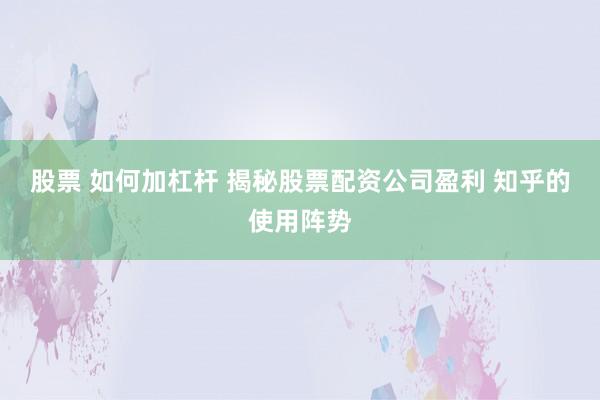 股票 如何加杠杆 揭秘股票配资公司盈利 知乎的使用阵势